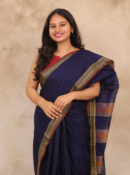 Blue Narayanpet Cotton Saree | Looms & Tassels