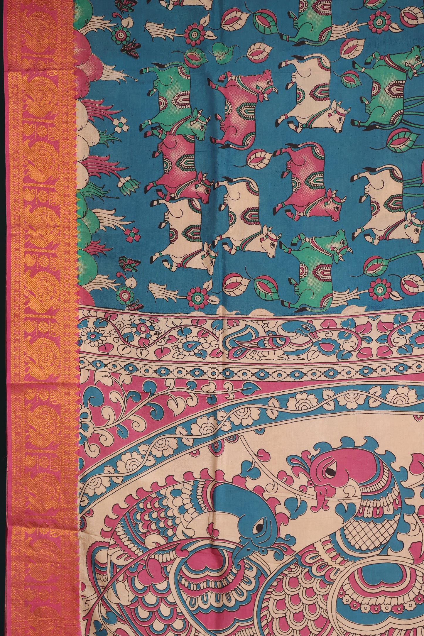 Pichwai Kanchi Border Kalamkari Chennur Silk Saree