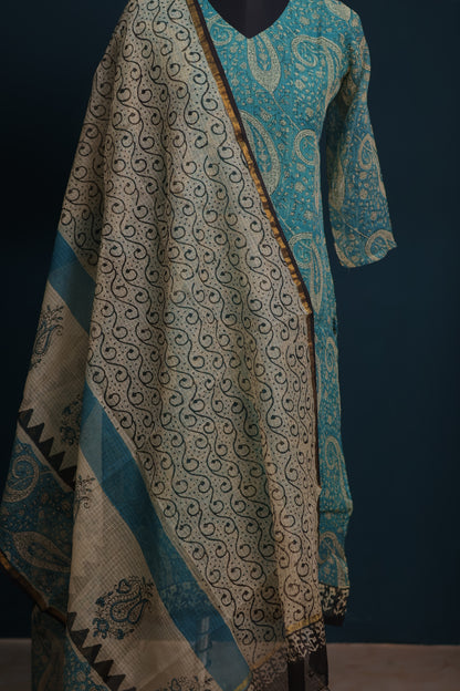 Handblock printed kota 3 piece suit (stitched)