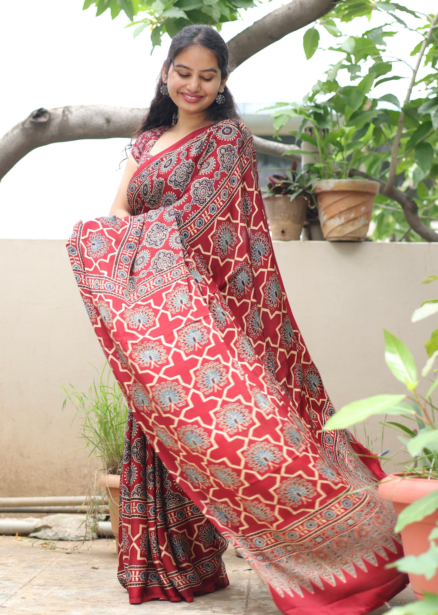 Ajrakh Modal Silk Saree