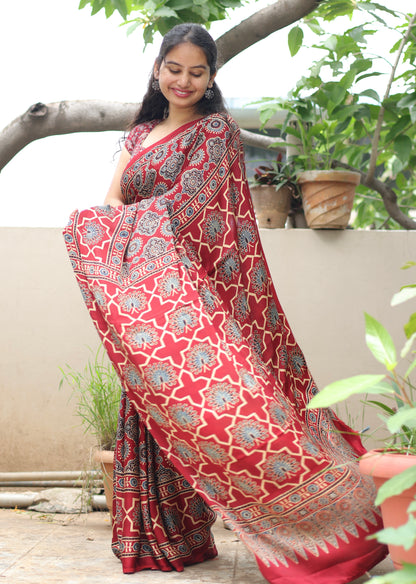 Ajrakh Modal Silk Saree