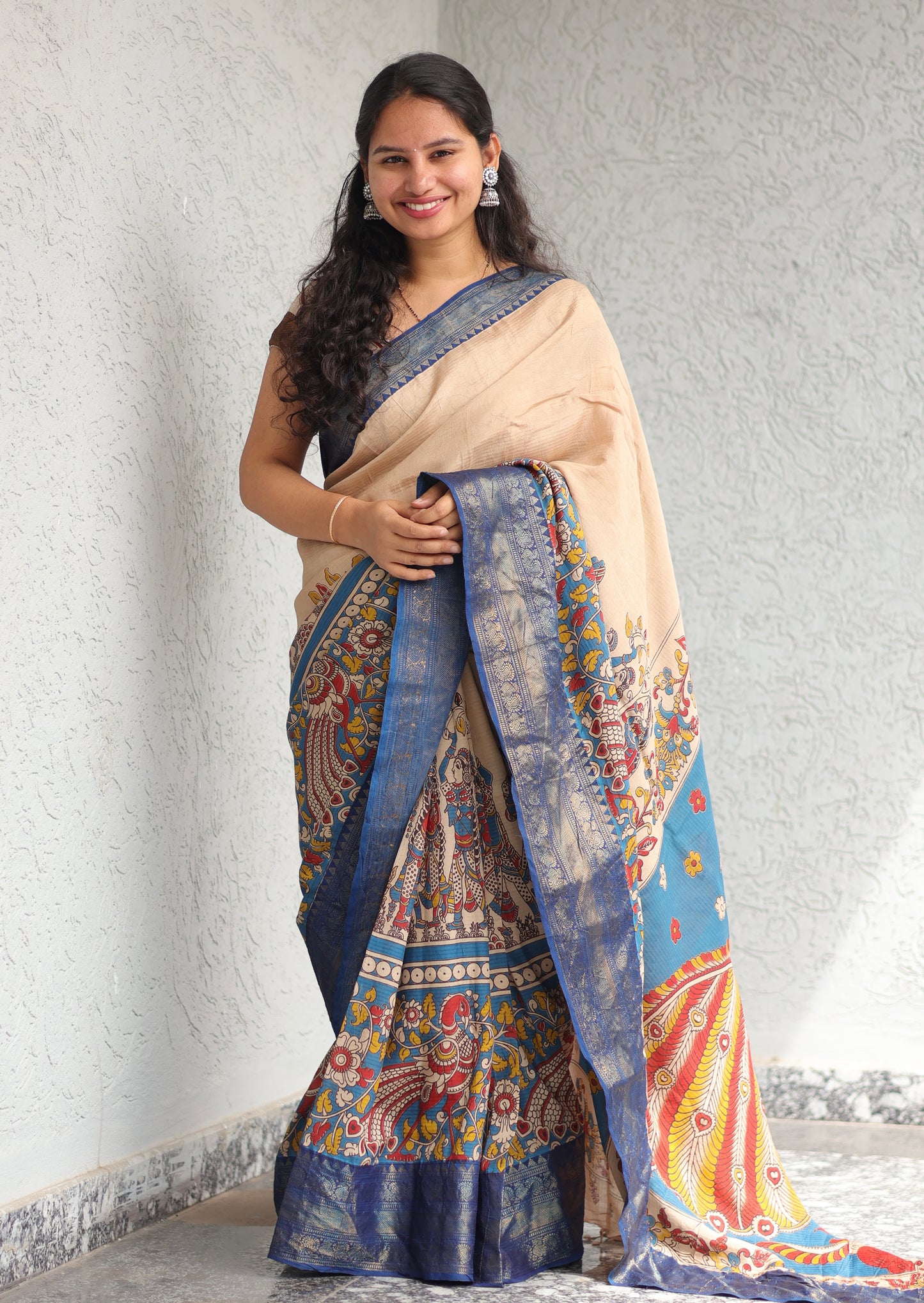 Kanchi border Kalamkari chennur silk saree