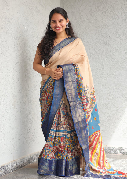 Kanchi border Kalamkari chennur silk saree
