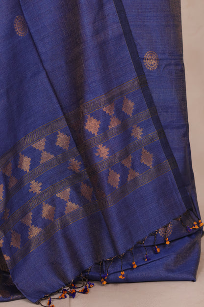 Blue Handwoven Jamdhani weaving Tissue Linen 2 piece suit sets | Looms & Tassels