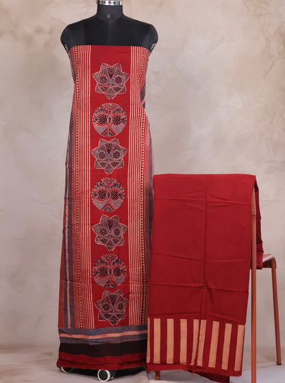 Ajrakh Handblock Printed Pure Cotton 2 Piece Suit Set | Looms & Tassels