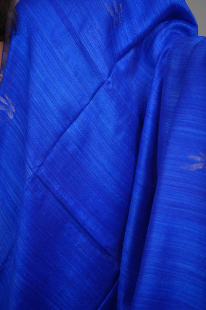 Blue Handloom Jamdhani Pure Matka Silk Saree with Muslin Silk Pallu