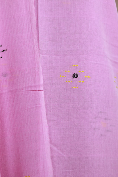 Pastel Pink Handwoven Jamdhani weaving pure Malai cotton 2 piece suit sets | Looms & Tassels