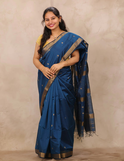 Blue Handloom Maheswari Silk Cotton Sarees | Looms & Tassels
