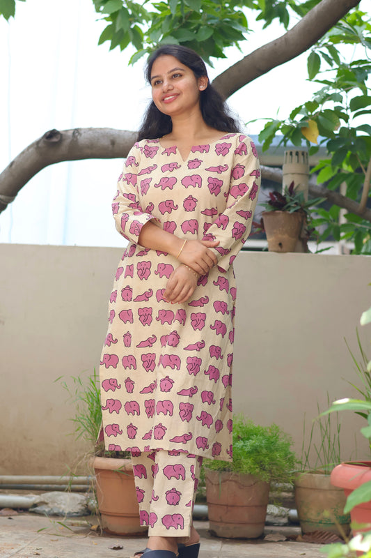 Pink Pure Cotton Handcrafted Co-Ord Set