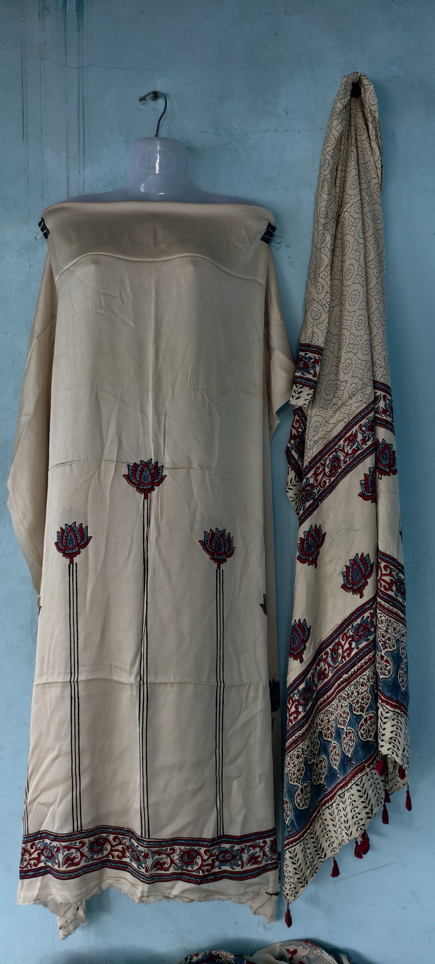 Handblock printed Ajrakh modal silk 2 piece suit set