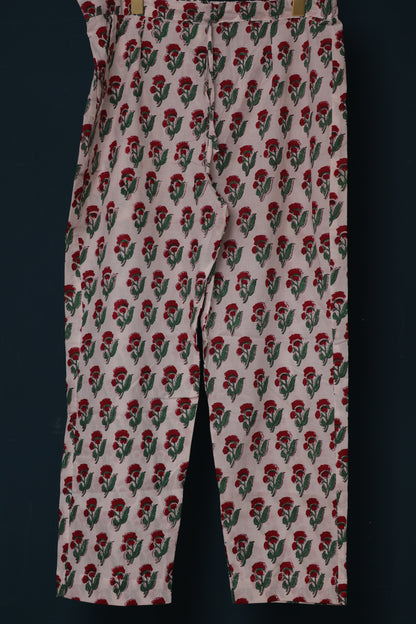 Green Handblock printed Pure Mul Cotton with Kota Doria Duppata 3 piece suit (stitched)