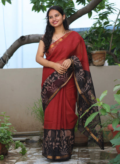 Bagru Hand block printed Kota Doriya Saree