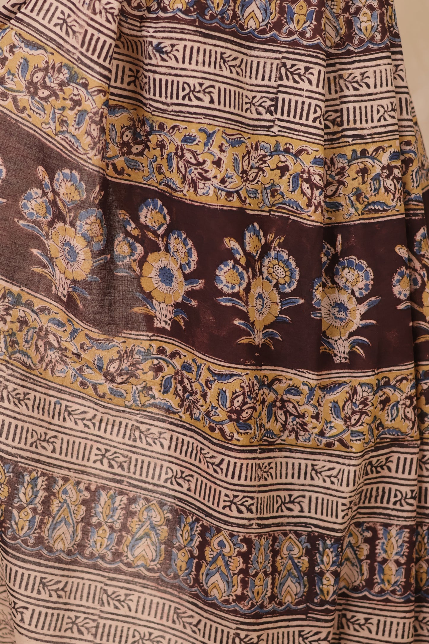Brown Hand Block Printed Kalamkari Cotton Saree | Looms & Tassels