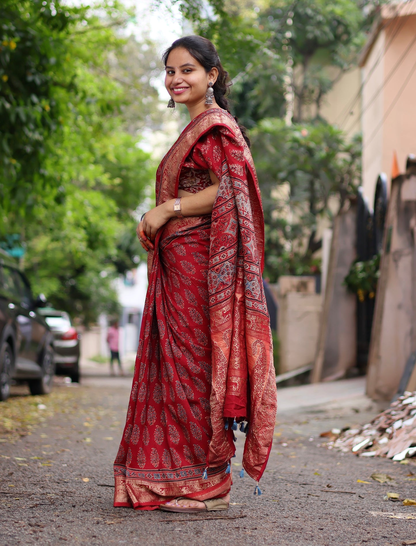 Ajrakh Dola Silk Saree