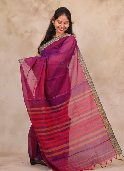 Magenta Narayanpet Cotton Saree | Looms & Tassels