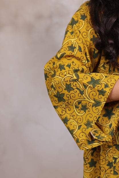 Mustard Yellow Ajrakh Handblock Printed Co-ord Set (Pure Cotton ) | Looms & Tassels