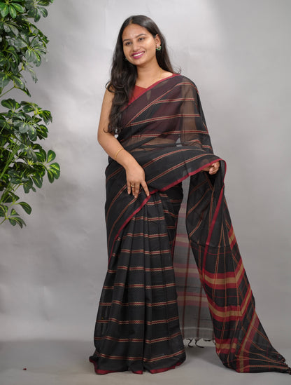 Black Narayanpet Cotton Saree | Looms & Tassels