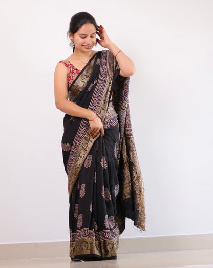 Ajrakh Dola Silk Saree