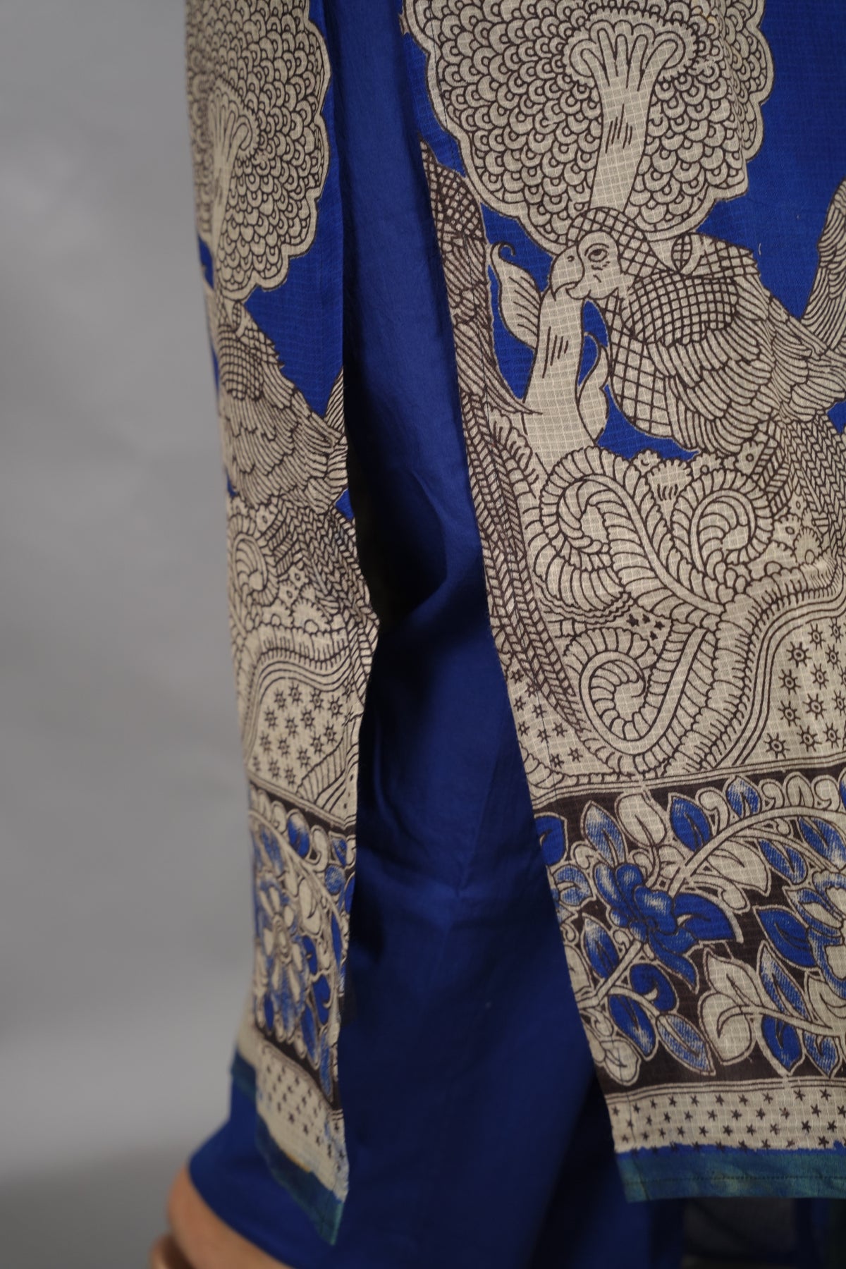 Blue Kalamkari Kota Cotton 3 piece suit (stitched) | Looms & Tassels