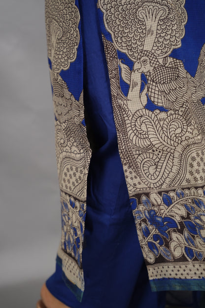 Blue Kalamkari Kota Cotton 3 piece suit (stitched) | Looms & Tassels