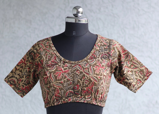 Stretchable Hand block printed kalamkari blouse