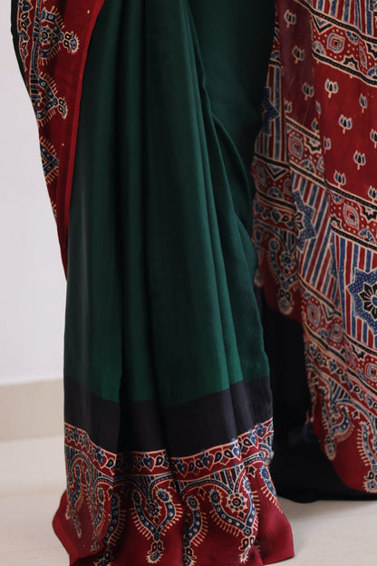 Green Ajrakh Modal Silk Saree