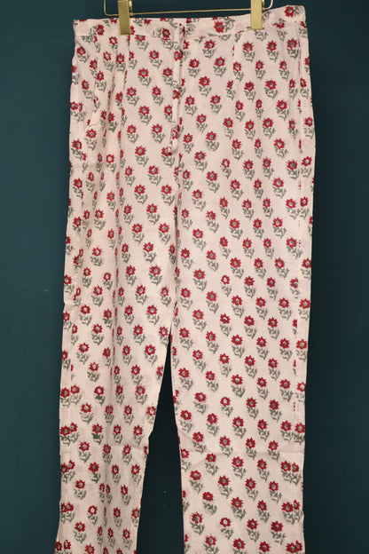 Red & Violet Handblock printed kota 3 piece suit (stitched)