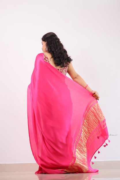 Pink Plain Modal Silk Saree