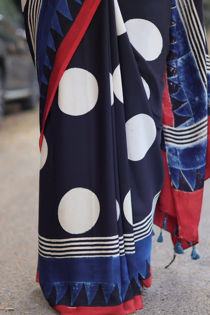Ajrakh Modal Silk Saree