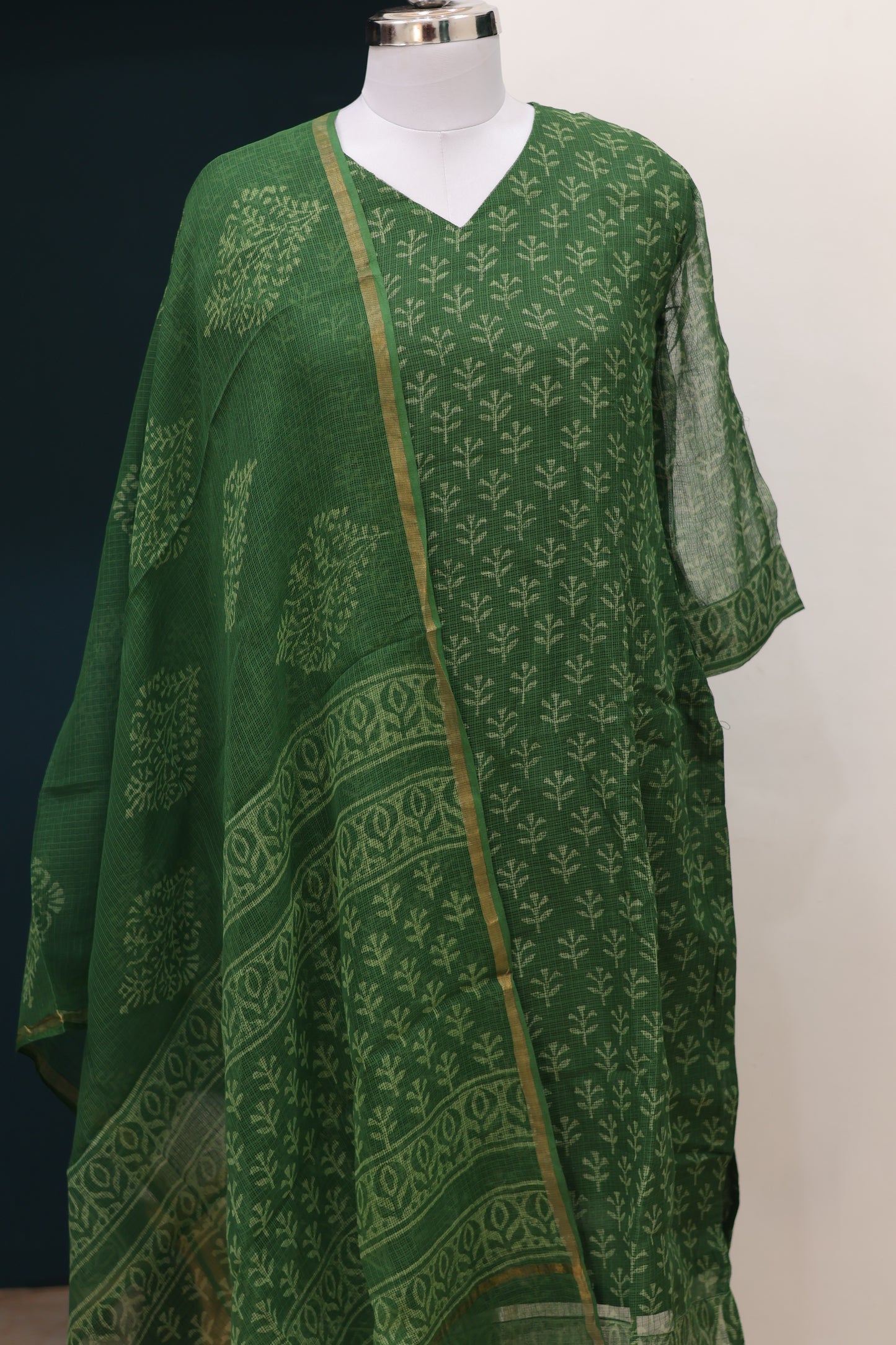 Handblock printed kota 3 piece suit (stitched)