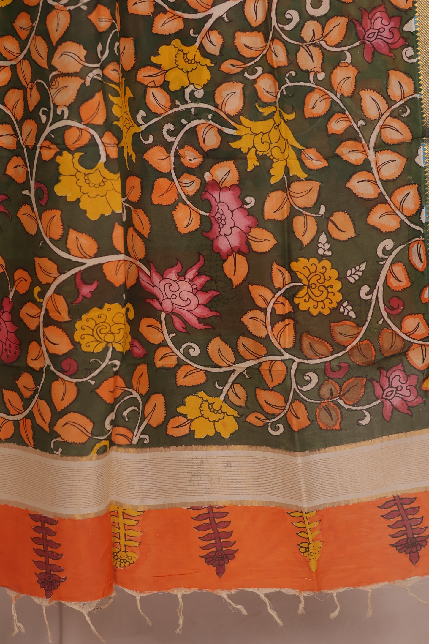 Green Pen Kalamkari Mangalagiri silk Dupatta