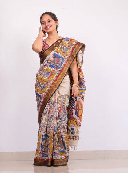 Nizam Border Kalamkari Silk Saree