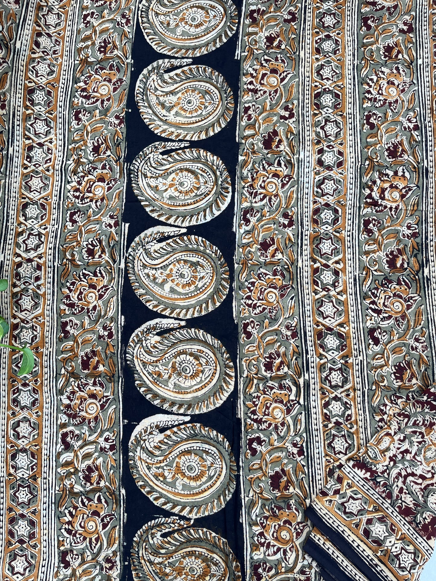 Maroon Hand Block Printed Kalamkari Cotton Saree