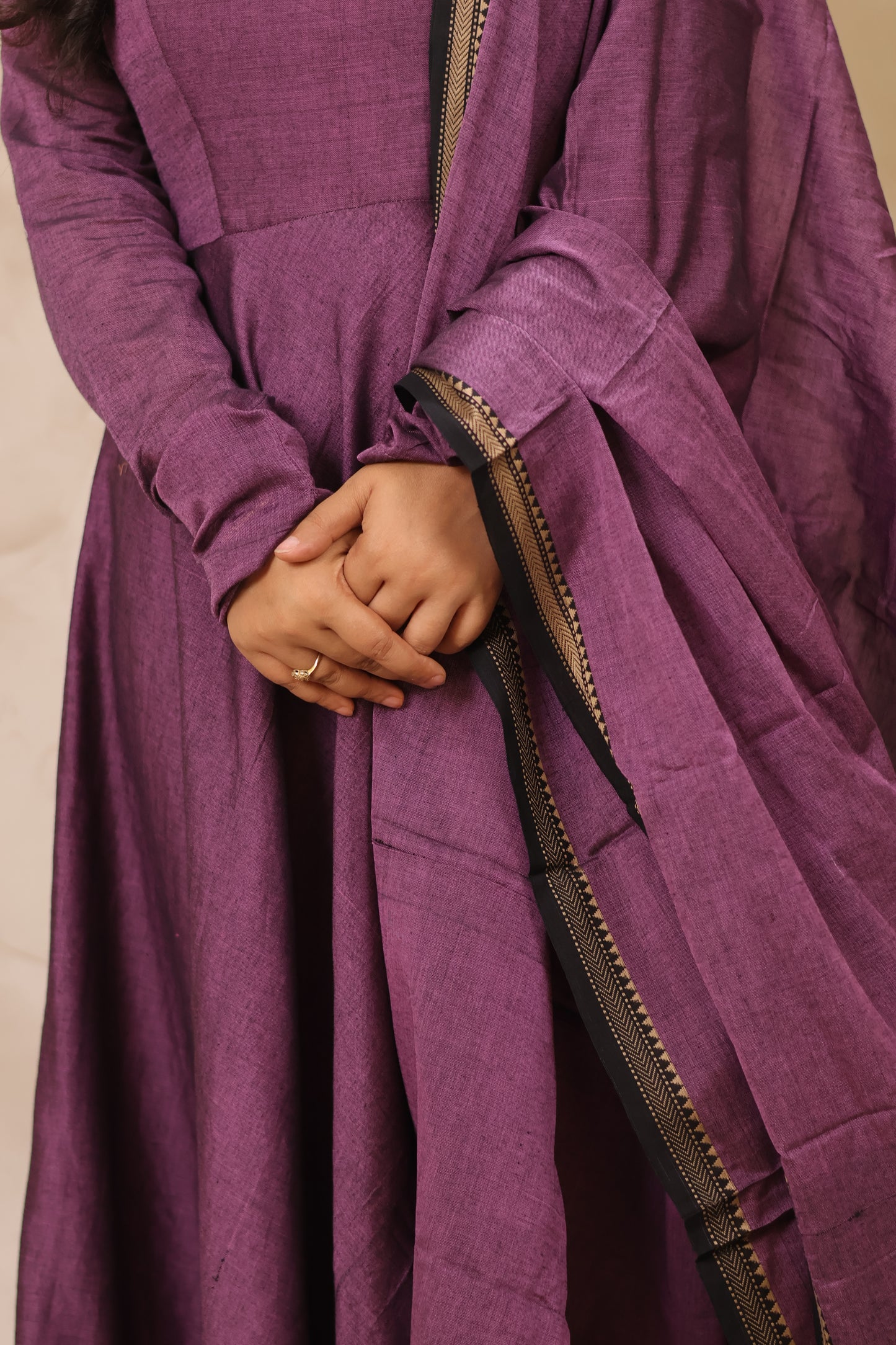 Lavender Narayanpet Cotton Anarkali Dress with Narayanpet Dupatta | Looms & Tassels