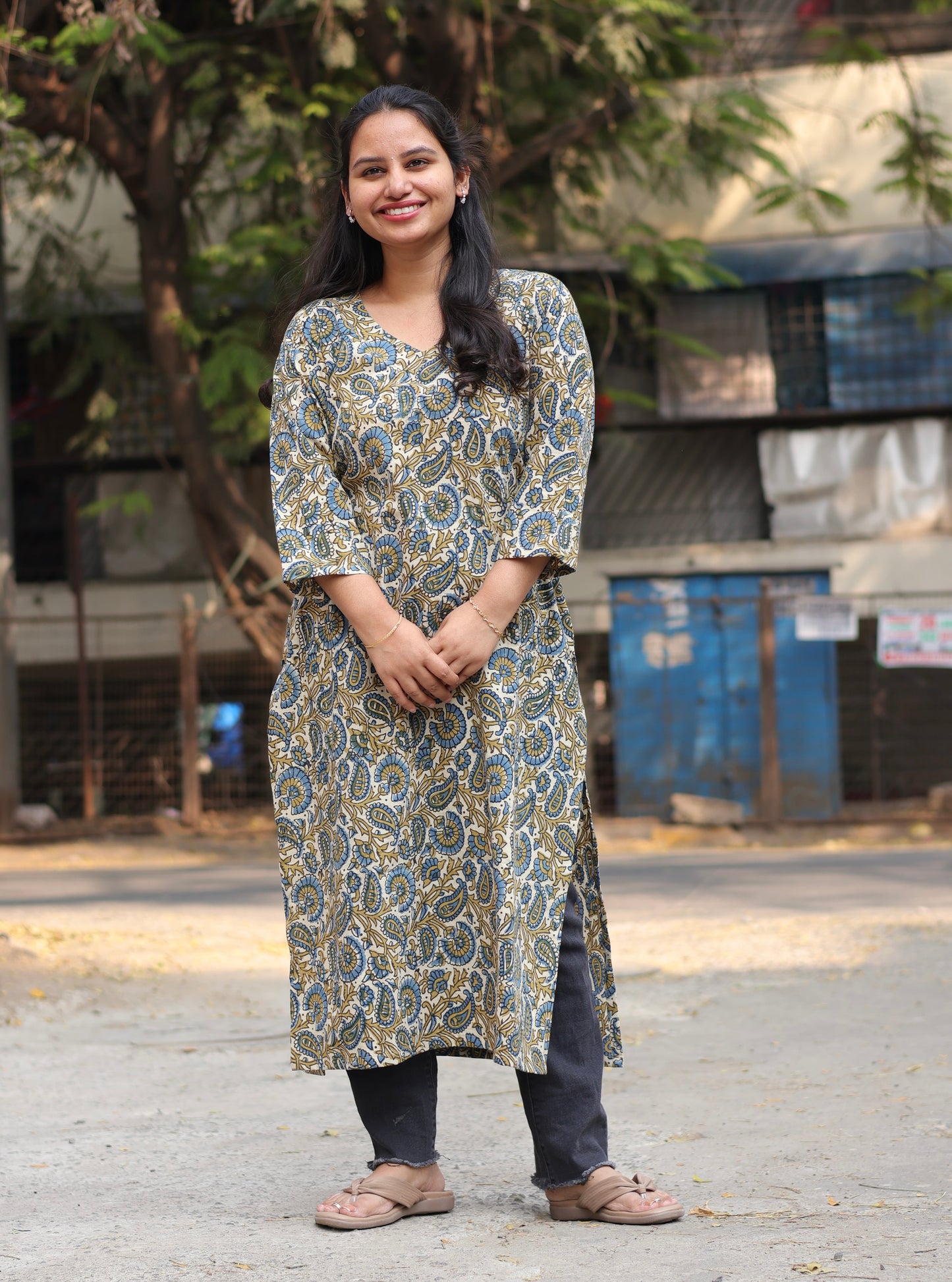 Ajrakh Hand Block Printed Kurti | Looms & Tassels