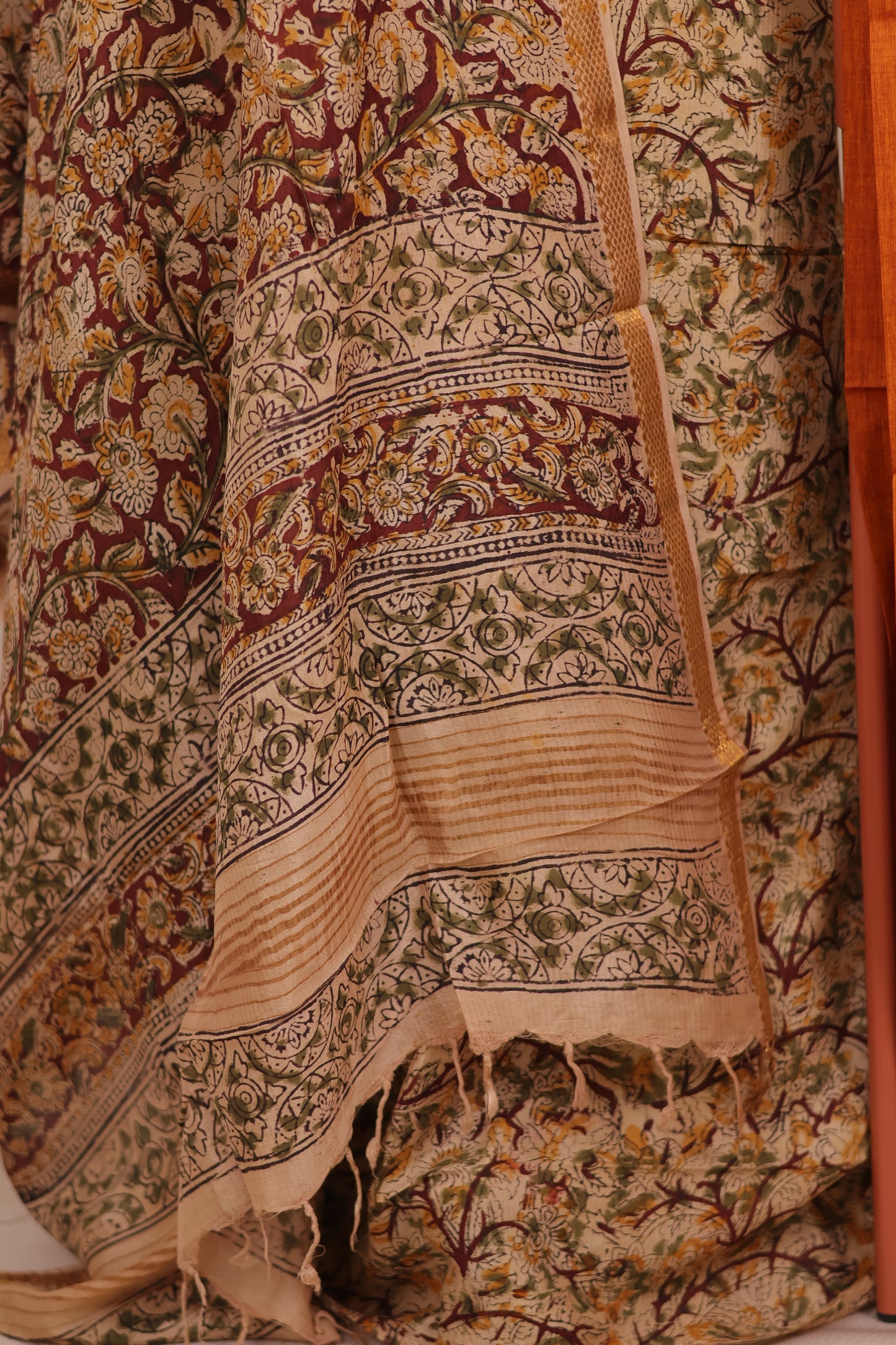 Hand Block Printed Kalamkari Unstitched 3pc Suit Set