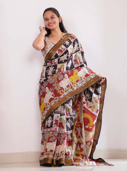 Nizam Border Kalamkari Silk Saree