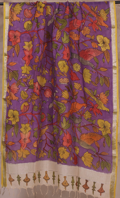 Lavender Pen Kalamkari Mangalagiri silk Dupatta