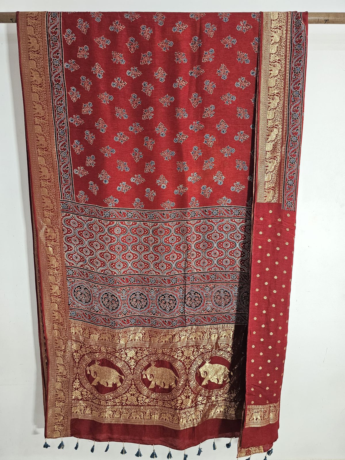 Ajrakh Dola Silk Saree