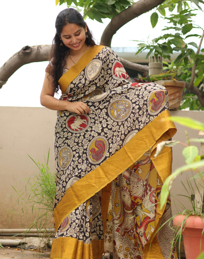 Black Kanchi border Kalamkari chennur silk saree
