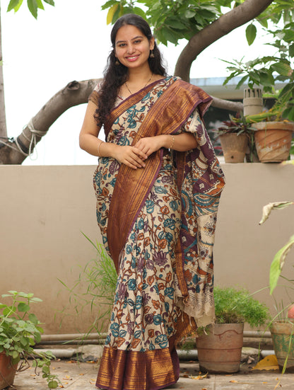 Kanchi border Kalamkari chennur silk saree