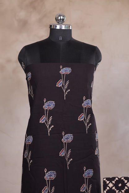 Black Ajrakh Handblock Printed Pure Cotton 2 Piece Suit Set | Looms & Tassels