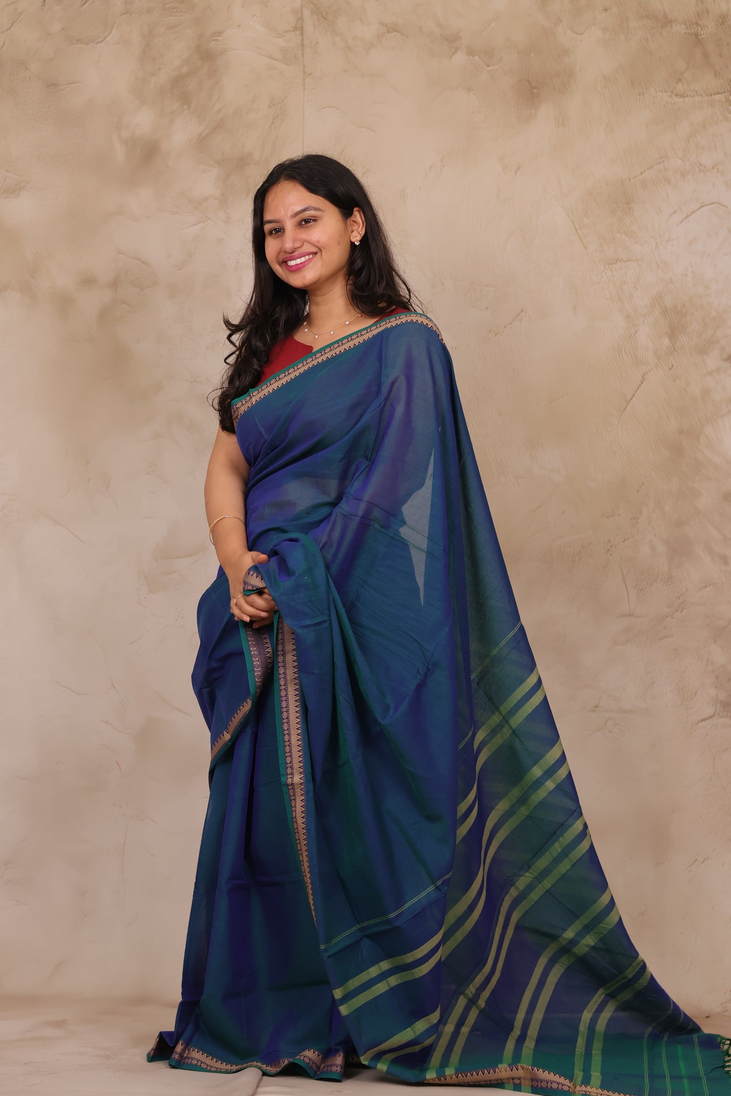 Blue Narayanpet Cotton Saree | Looms & Tassels