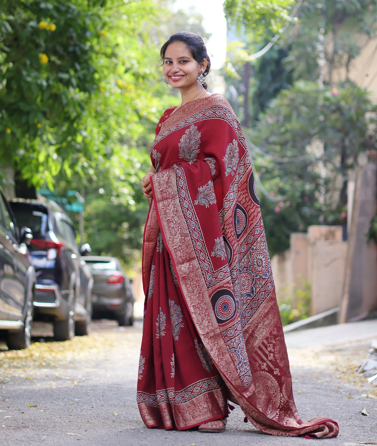Ajrakh Dola Silk Saree