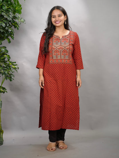 Maroon Ajrakh Pattern Hand Block printed Kurti | Looms & Tassels