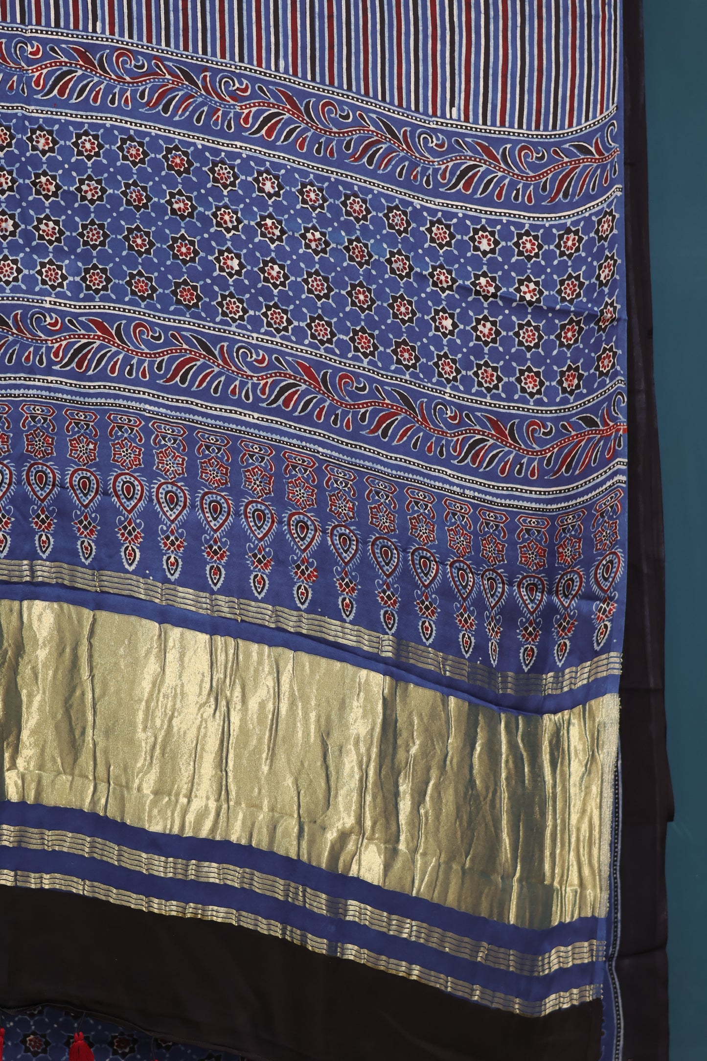 Pure Ajrakh Hand Block Printed Modal Silk Saree