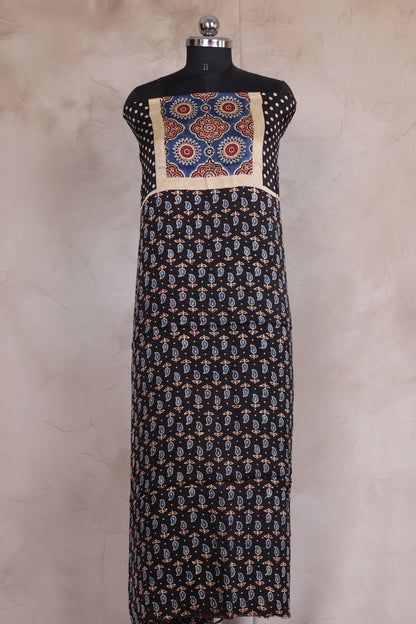 Black Mango Motifs Ajrakh Handblock Printed Modal Silk 2 Piece Suit Set | Looms & Tassels
