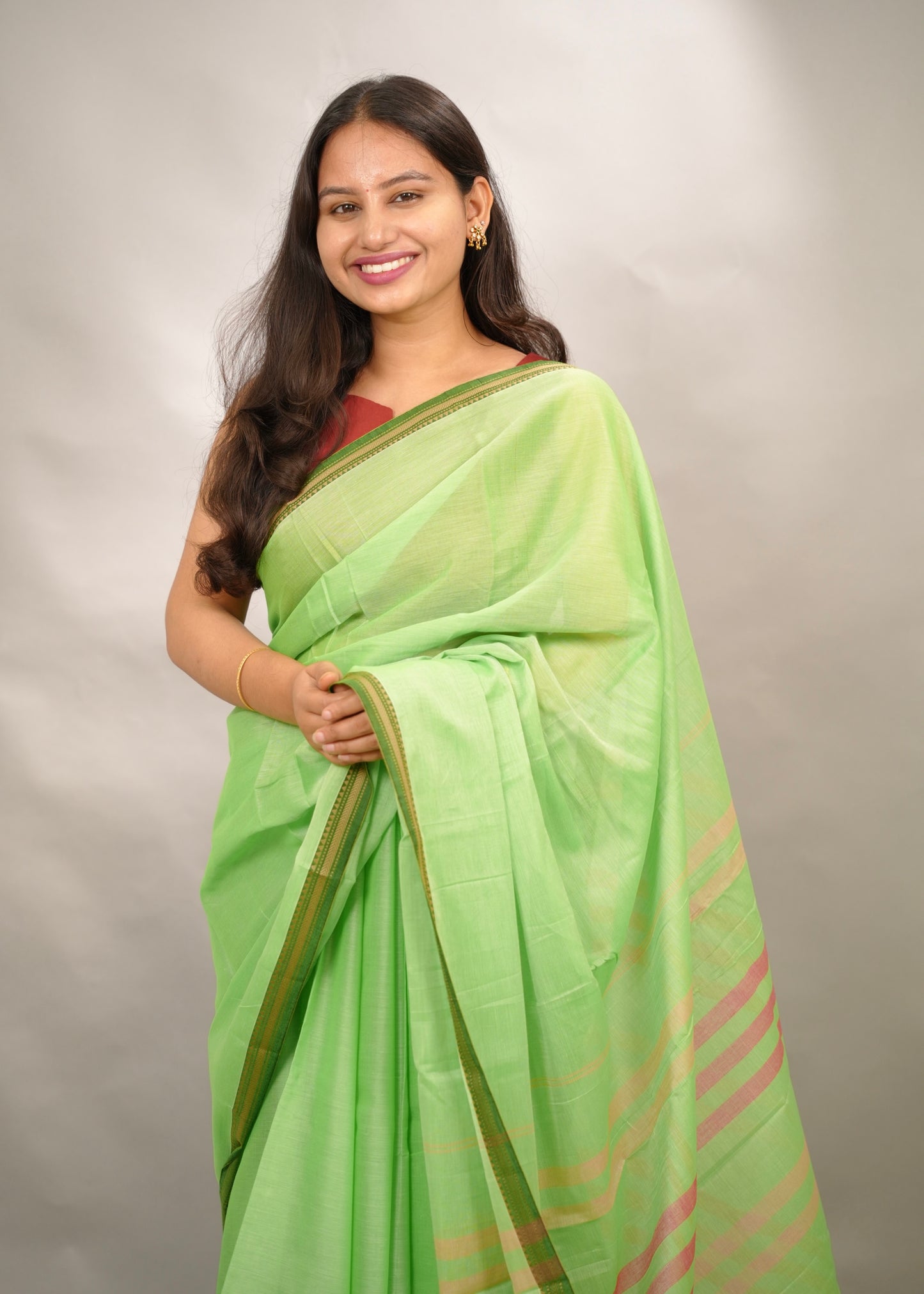 Pista green Narayanpet Cotton Saree | Looms & Tassels