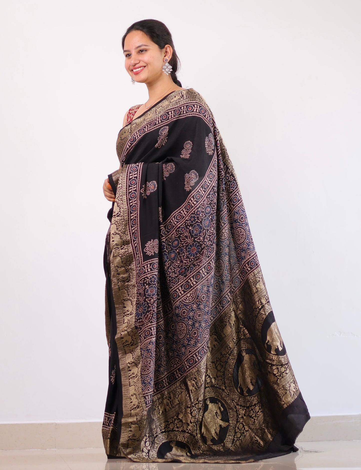 Ajrakh Dola Silk Saree