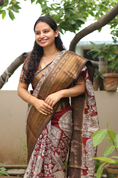 Kanchi border Kalamkari chennur silk saree